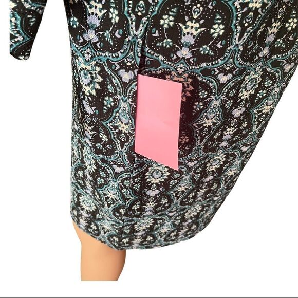 NWT DownEast Green Geo Tie Sleeve Shift Dress Size Medium New With Tag - Picture 8 of 14